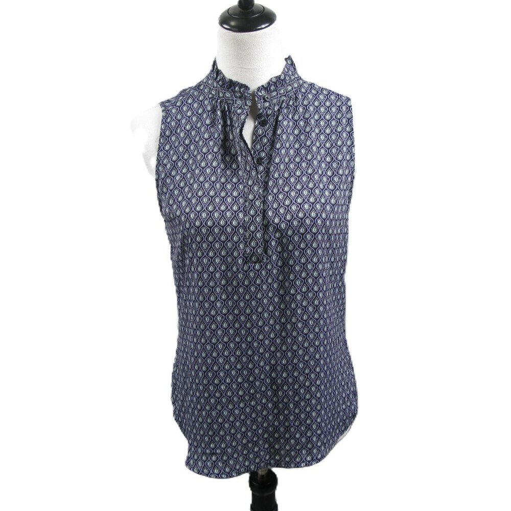 Caroline Belle Black/Lilac Paisley Partial Button Front Sleeveless Blouse Sz XS